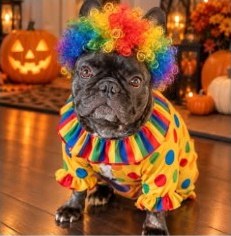 Digital try-on of Marv in a clown costume